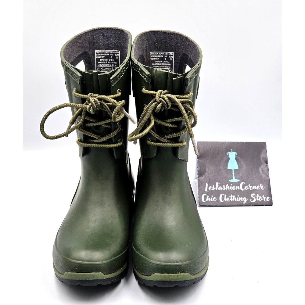 Bogs Women's Olive Green Rubber Amanda Waterproof Outdoor Rain Boots Sz 6 2347 - Picture 11 of 16